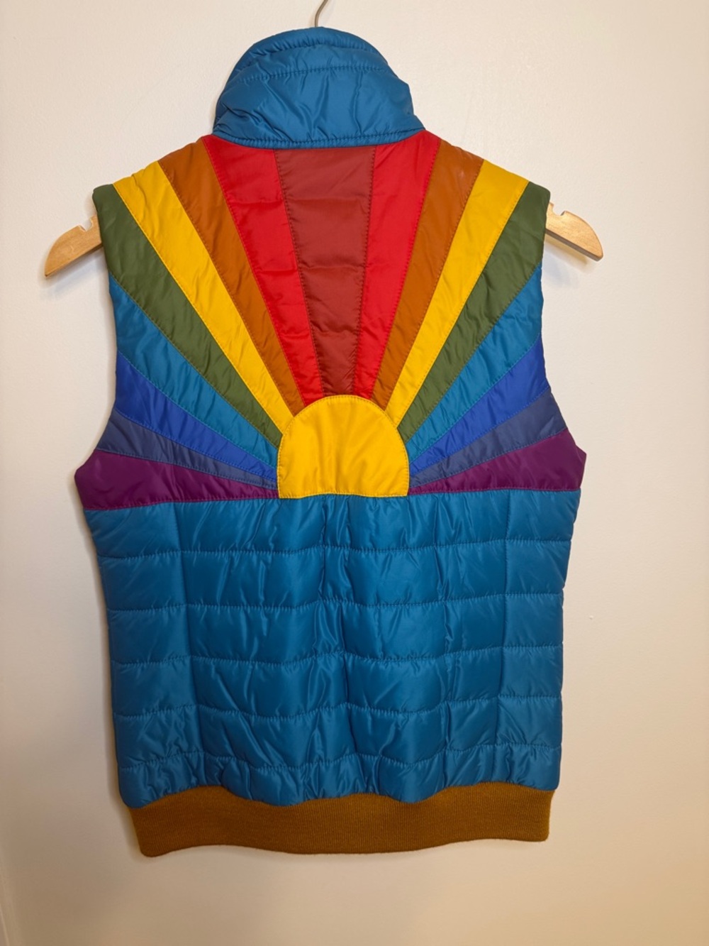 Aviator Nation Teal Quilted Sherpa-Lined Vest with Mustard Trim - Picture 4 of 4